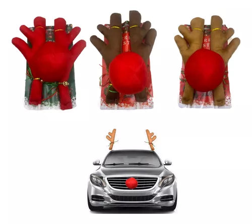 Cachitos Y Nariz Reno Para Carro Navidad