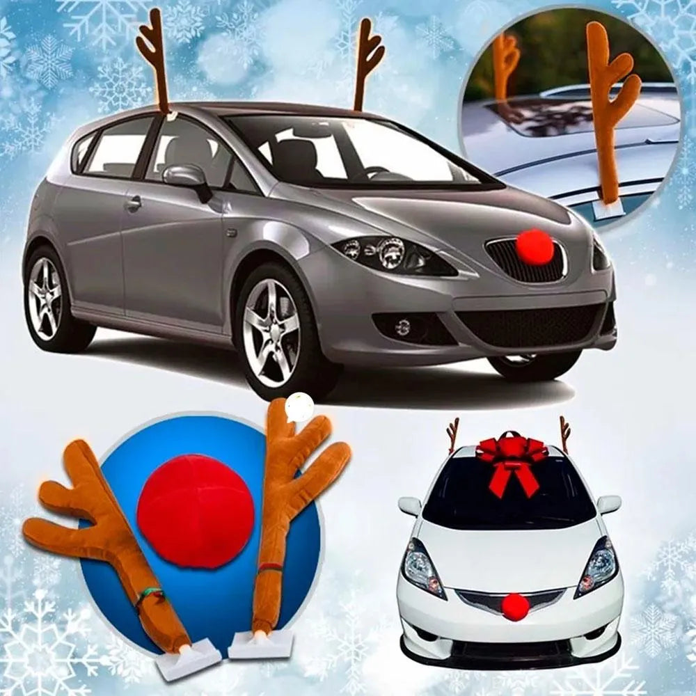 Cachitos Y Nariz Reno Para Carro Navidad